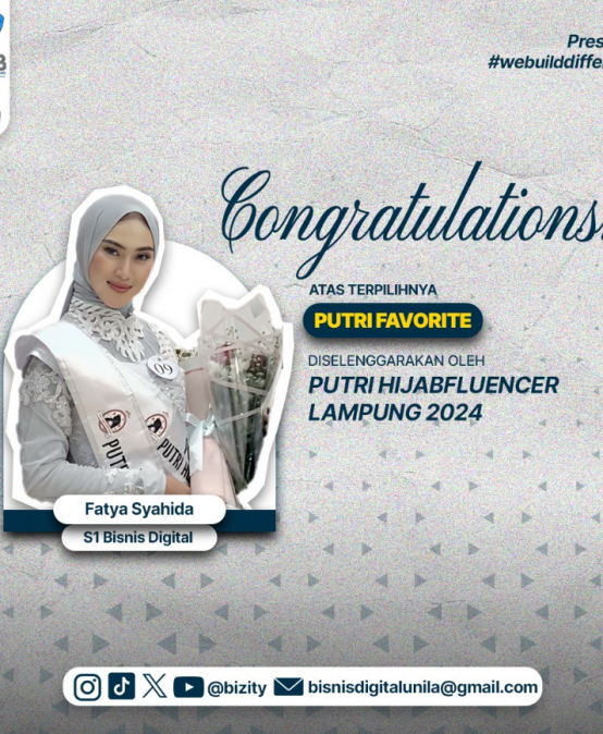mahasiwi Bisnis Digital Universitas Lampung meraih PUTRI HIJABFLUENCER LAMPUNG 2024