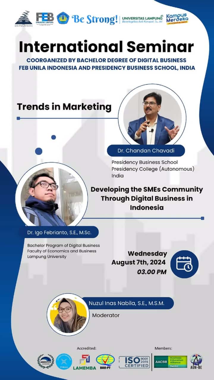 Program Studi Bisnis Digital Menyelenggarakan Seminar Internasional Bekerja sama dengan Presidency Business Scholl, India. Program Studi Bisnis Digital Menyelenggarakan Seminar Internasional Bekerja sama dengan Presidency Business Scholl, India.