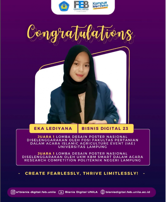 Mahasiswi Bisnis Digital FEB UNILA meraih juara 1 dalam perlombaan desain poster