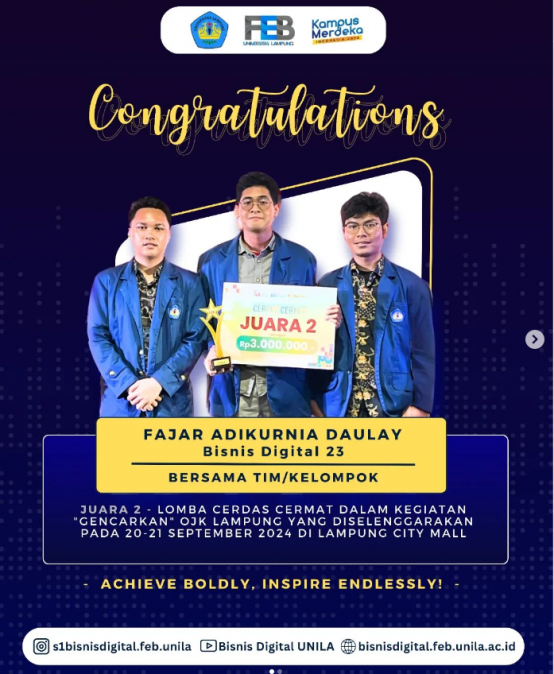 Mahasiswa Bisnis Digital FEB UNILA Meraih Juara 2 Cerdas Cermat