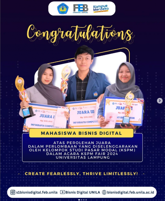 Mahasiwa Bisnis Digital FEB UNILA Raih Juara dalam Perlombaan KSPM