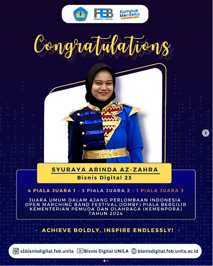 Mahasiwa Bisnis Digital FEB UNILA  Raih Juara Dalam Perlombaan Indonesia Open Marching Band