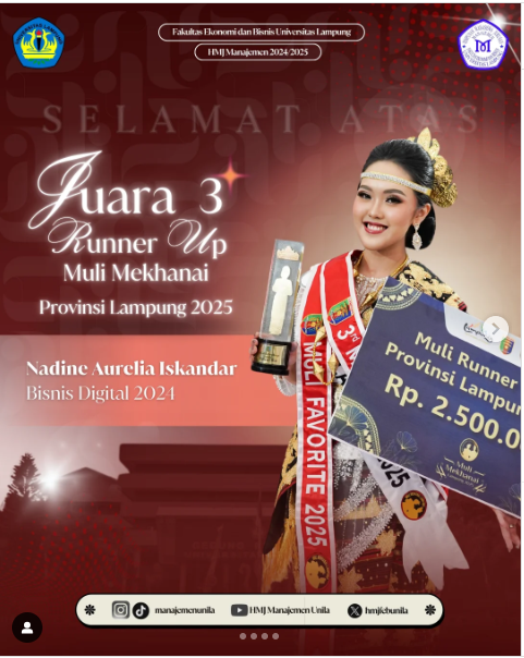 Mahasiswi Bisnis Digital meraih Runner Up 3 Muli Mekhanai Provinsi Lampung 2025