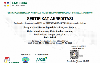Program Studi Bisnis Digital FEB UNILA Memperoleh Akreditasi Baik Sekali LAMEMBA
